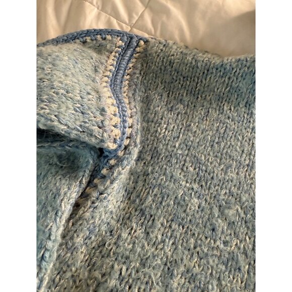 VTG Handmade Wool Blend crochet chunky knit duffel coat hoodie Toggle Warm Lg - Picture 2 of 12